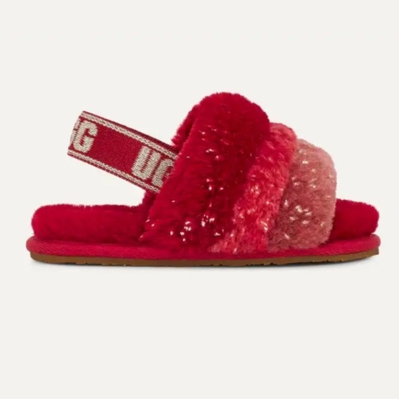NEW UGG Baby Fluff Yeah Red Metallic Gold Sparkle Slippers size 2/3 US 6-12 Mth - Picture 5 of 8